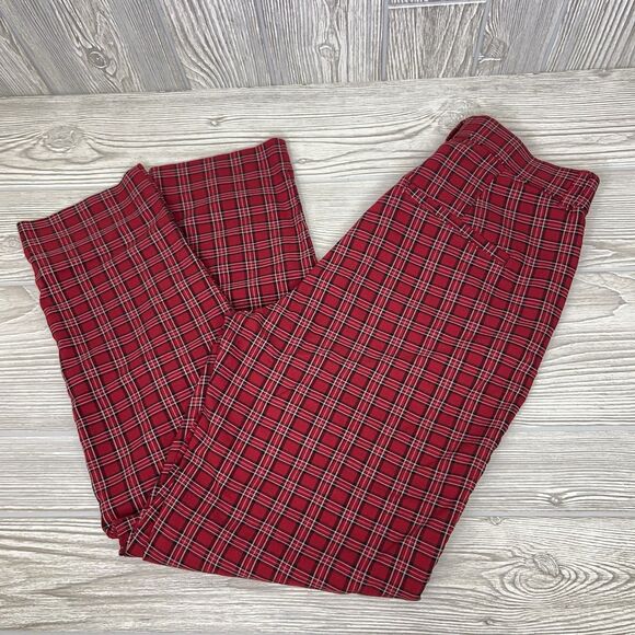 Hollister Ultra High-Rise Red Plaid Pants Juniors Size Medium Stretch - Picture 1 of 12